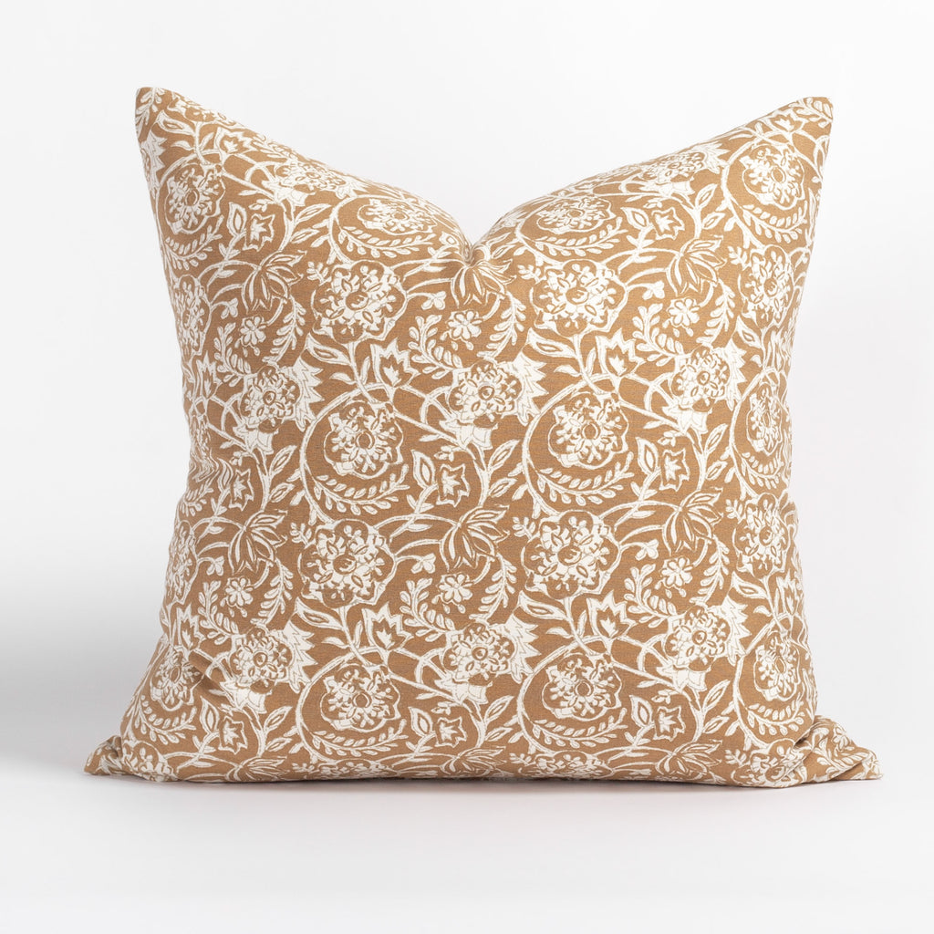 Padma 20x20 Pillow, Nutmeg, a caramel brown and cream tapestry block print style cotton pillow from Tonic Living