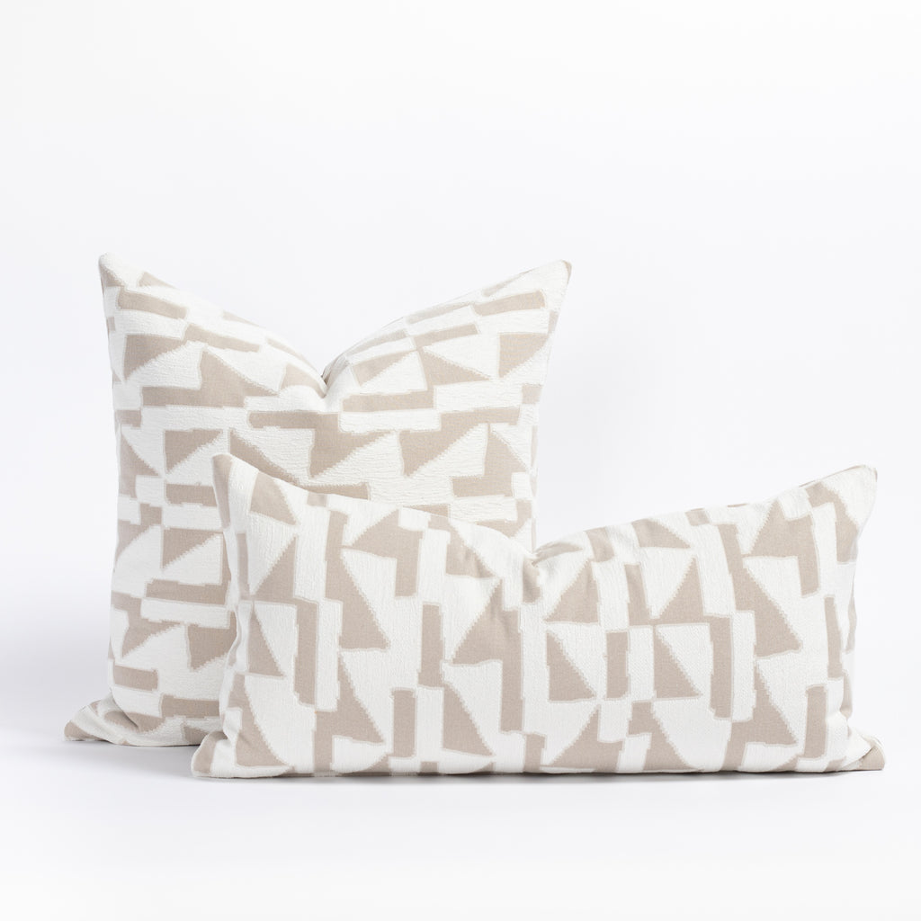 Pueblo taupe and white mosaic pattern square and lumbar pillows