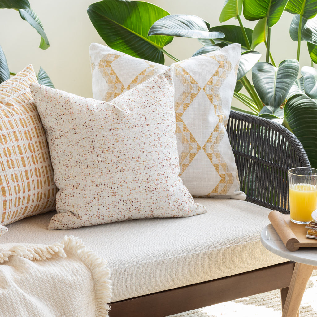 yellow and cream, indoor outdoor patterned pillows from Tonic Living