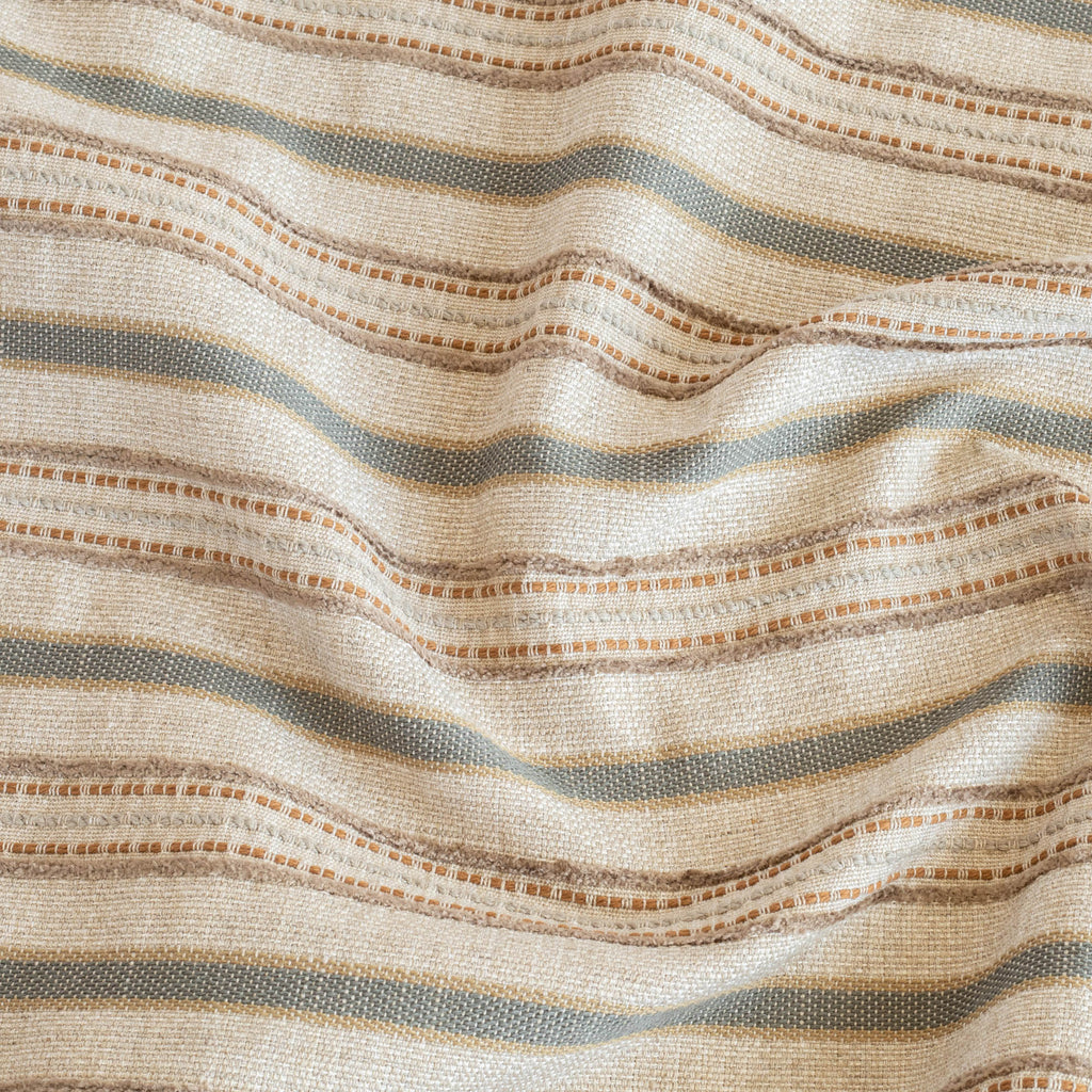 Rosseau Stripe Bark, a  beige, brown and grey earth toned variegated horizontal stripe upholstery fabric from Tonic Living
