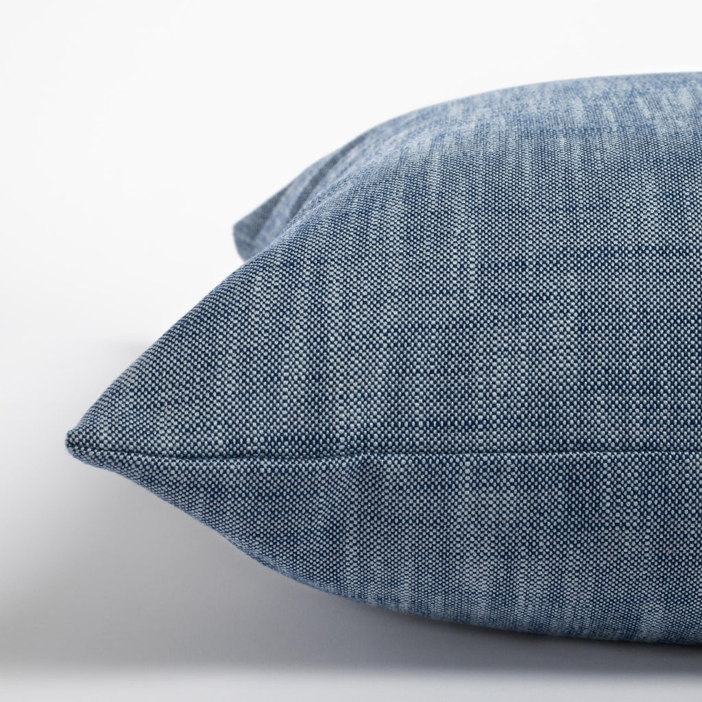 Ryder indigo blue indoor outdoor pillow : close up side