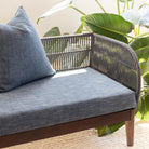 denim blue indoor outdoor bench cushion and pillow