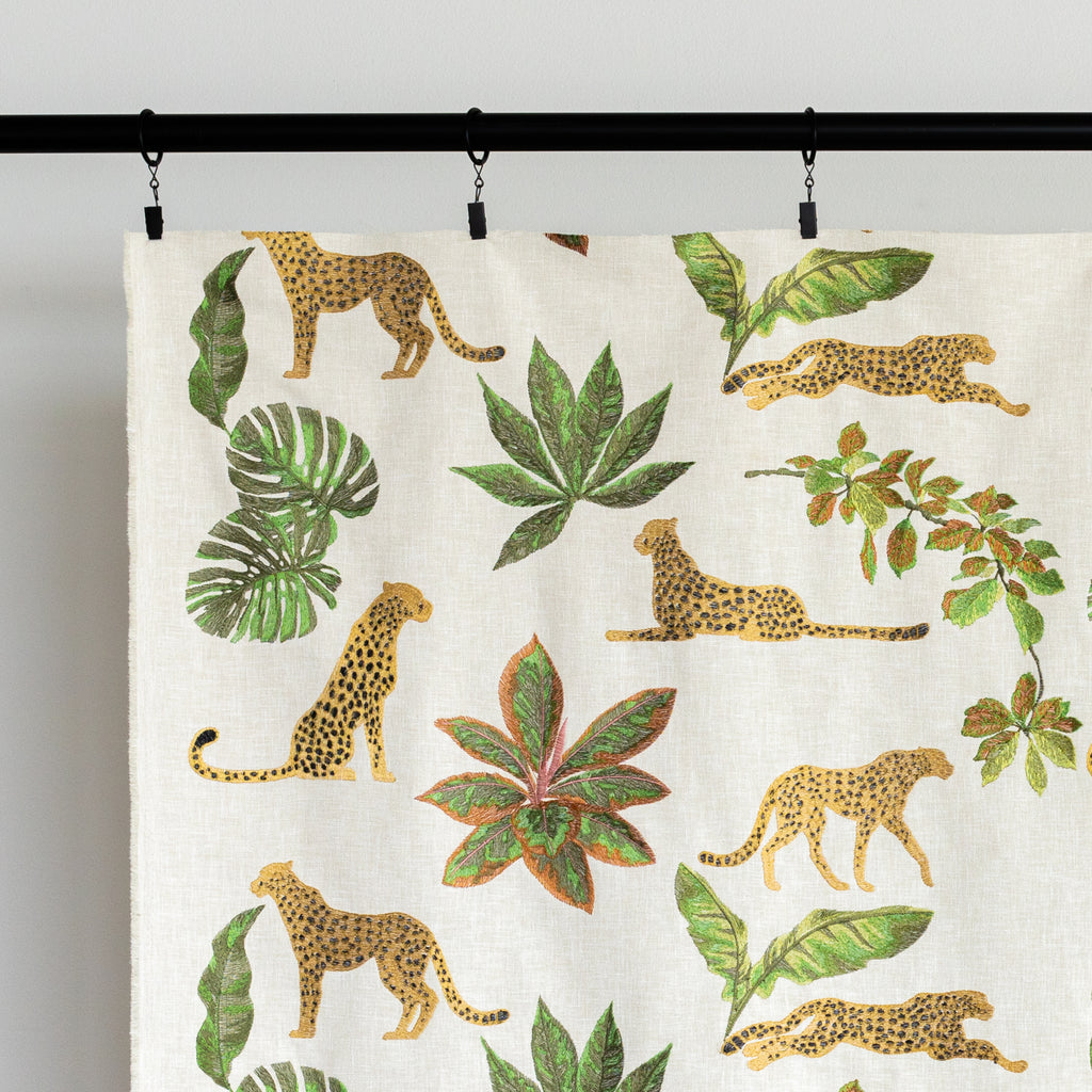 Savanna Topaz: a gold, black and green embroidered cheetah fabric : view 2