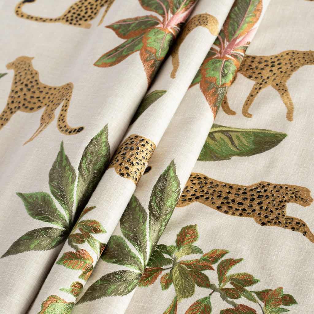 Savanna Topaz: a gold, black and green embroidered cheetah fabric : view 5