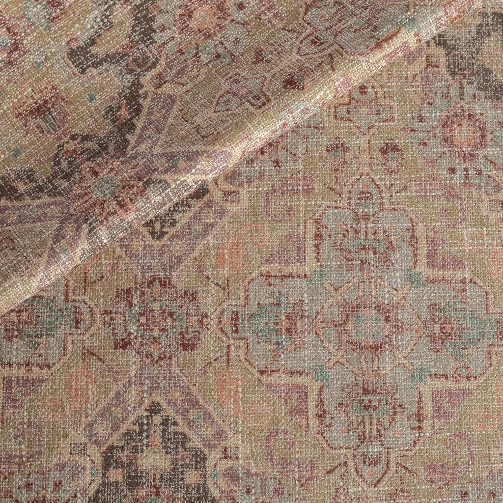 Serafina : a plum, blush pink, tan and brown vintage medallion tapestry print upholstery fabric from Tonic Living