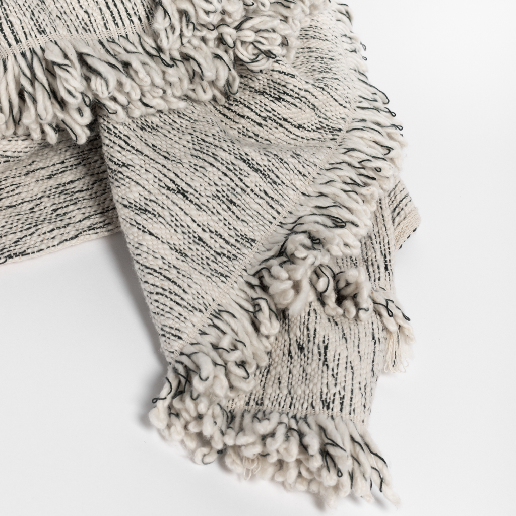 Silvero Pepper throw blanket, a cream and black chunky marled weave cotton blanket : view 5
