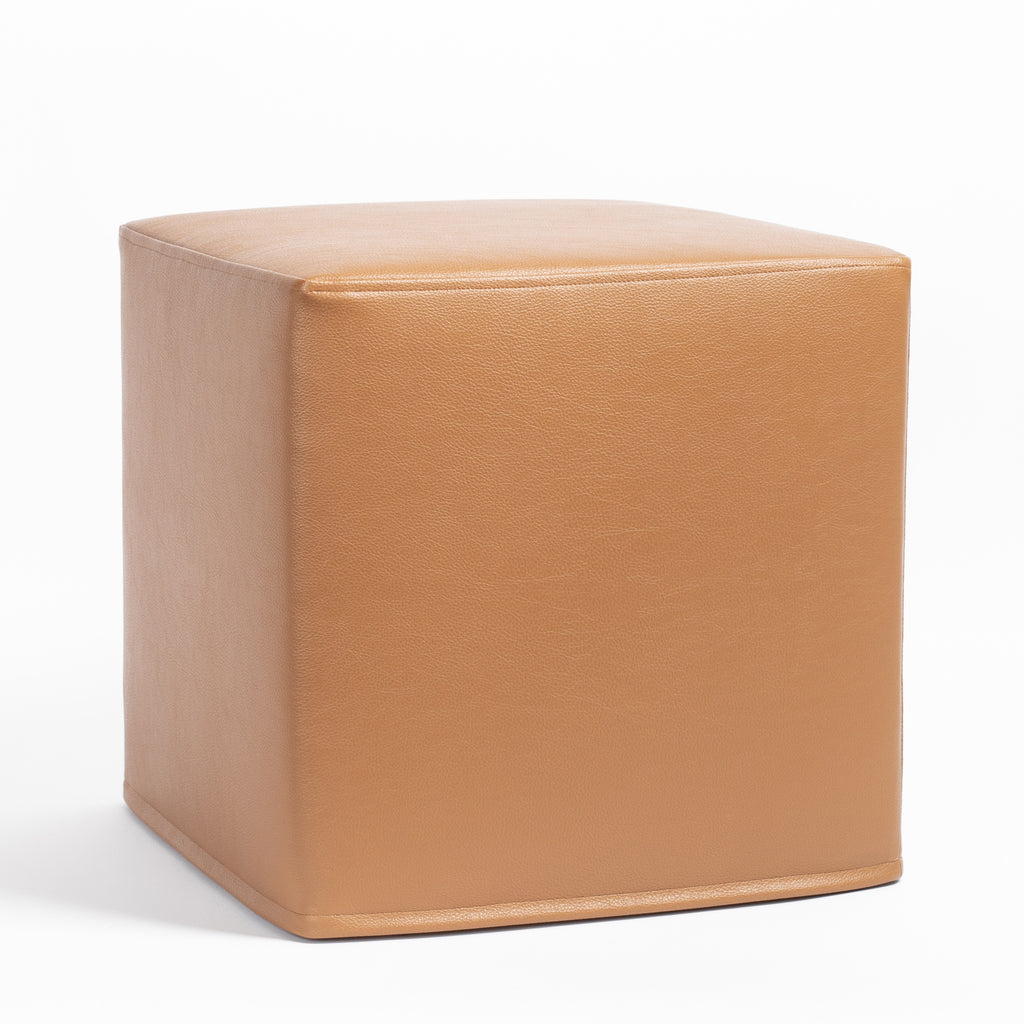 Sloane Faux Leather Cube Ottoman, Saddle