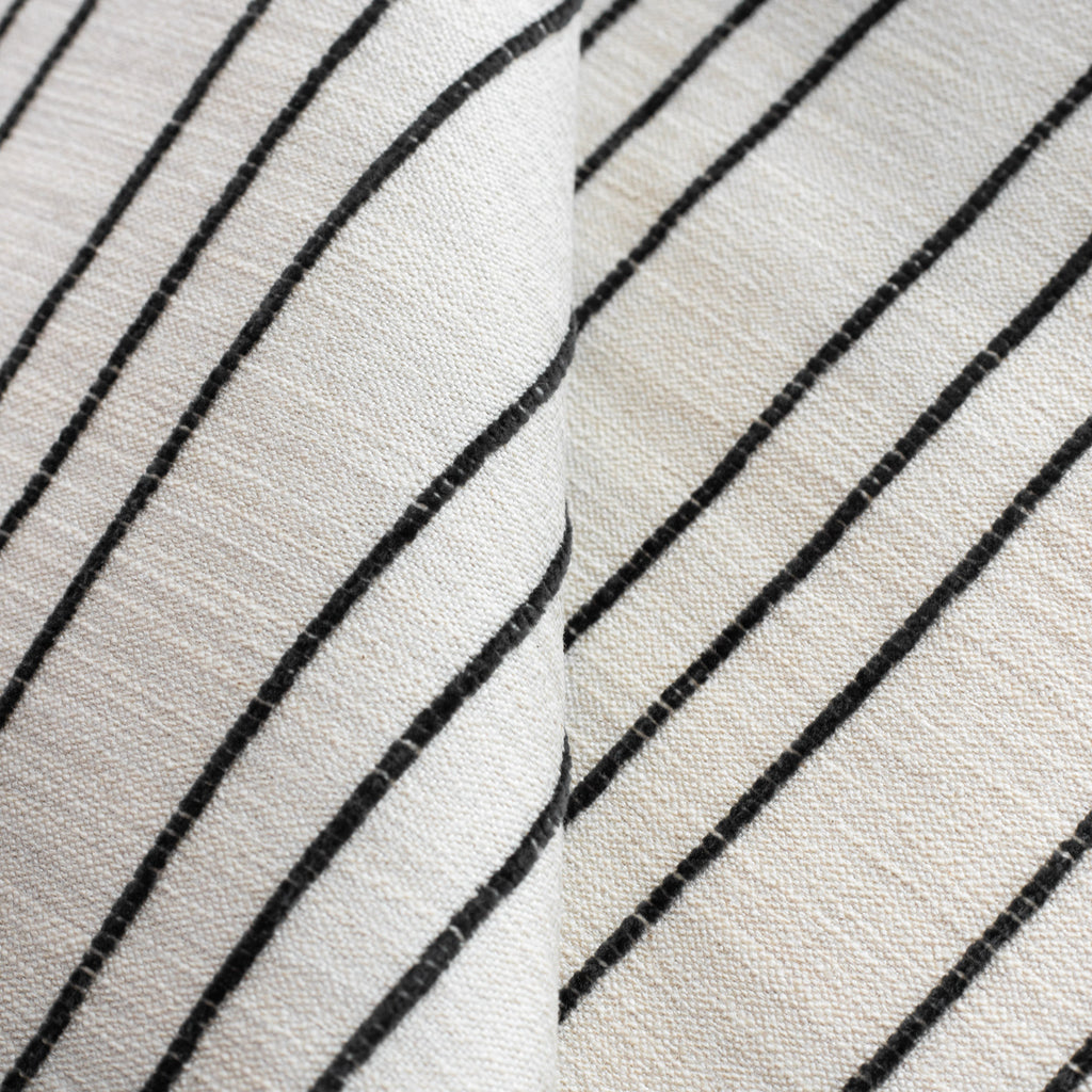 Spar Stripe Onyx, a flax cream with thin black stripe multipurpose upholstery fabric from Tonic Living view:7