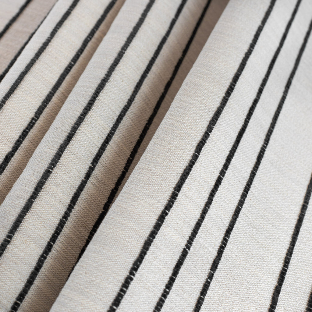 Spar Stripe Onyx, a flax cream with thin black stripe multipurpose upholstery fabric from Tonic Living view:3