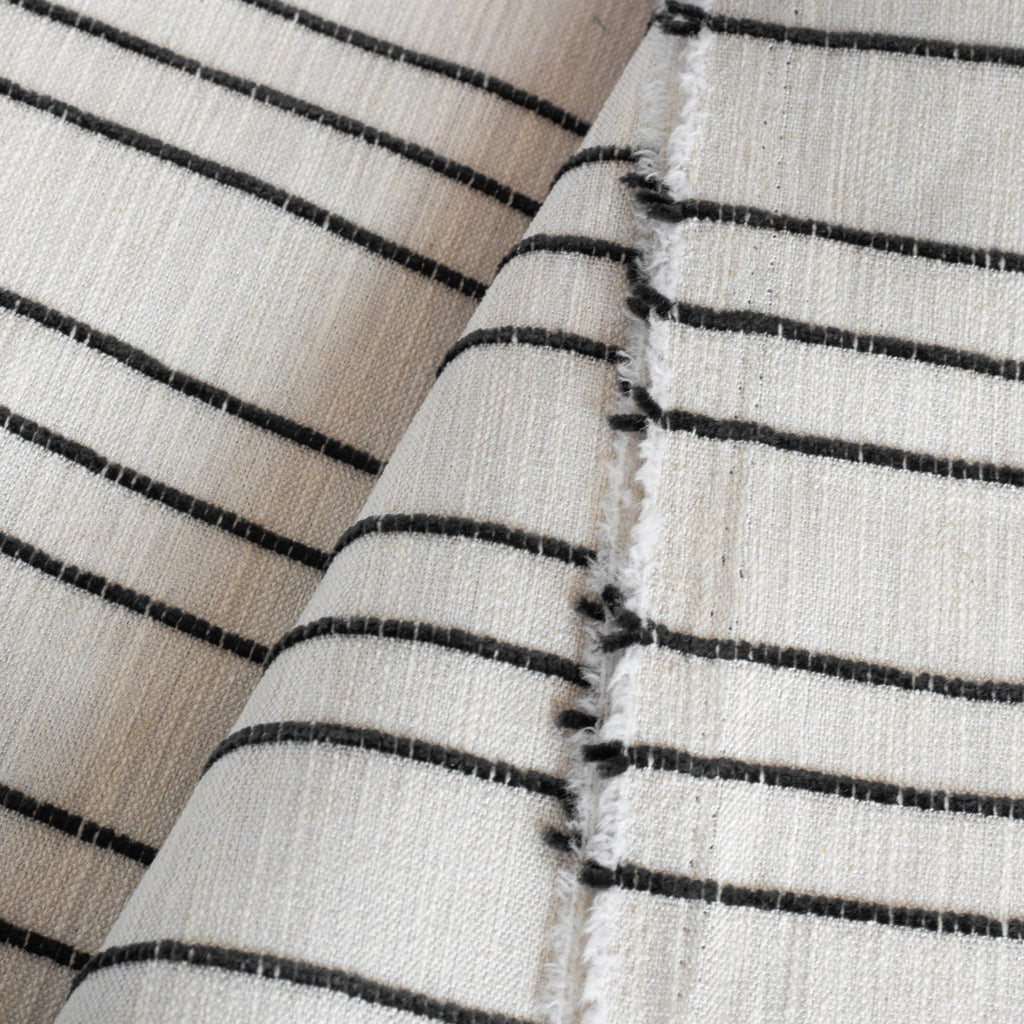 Spar Stripe Onyx, a flax cream with thin black stripe multipurpose upholstery fabric from Tonic Living view:6