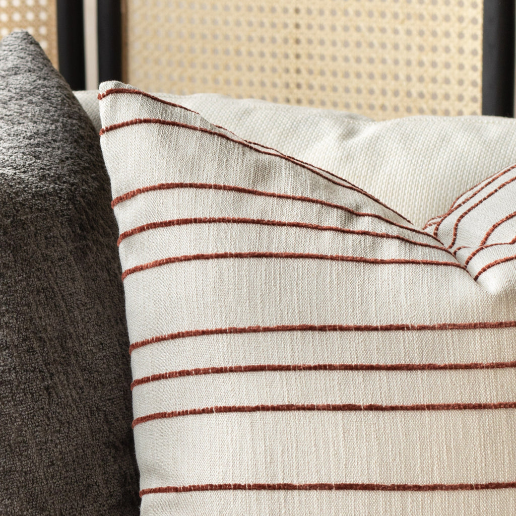 Spar stripe russet, rust red and cream stripe pillow: close up