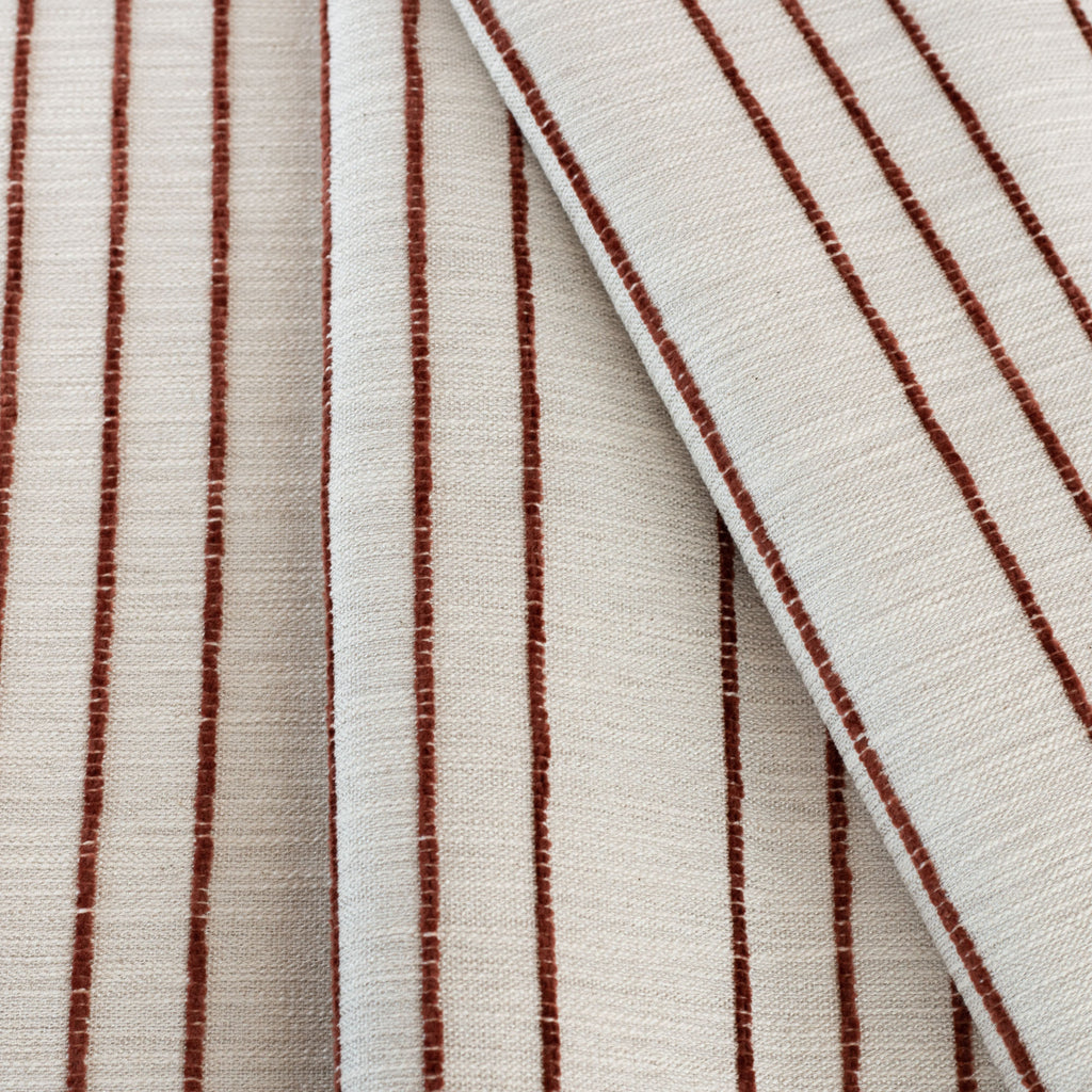 Spar Stripe Fabric, Russet : a rusty red horizontal stripe home decor fabric , view 3
