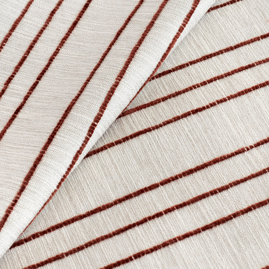 Spar Stripe Fabric, Russet : a rusty red horizontal stripe home decor fabric view 6