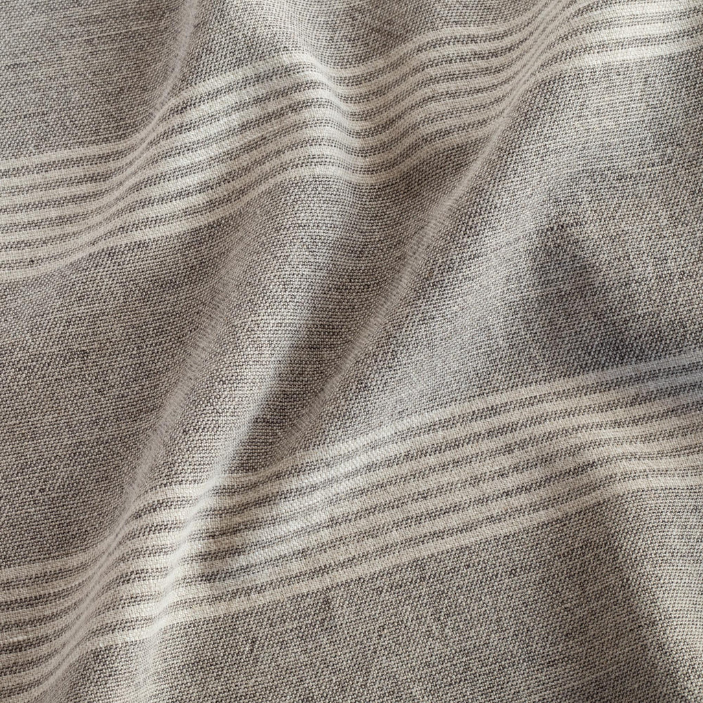 Stockton Graphite, a gray and cream wide set stripe pure linen upholstery fabric from Tonic Living
