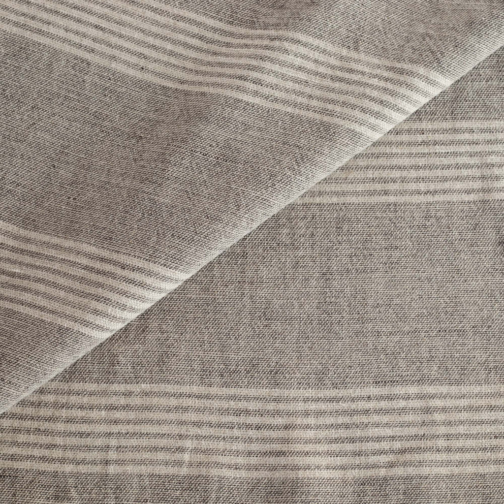a gray and cream wide set stripe pure linen upholstery fabric