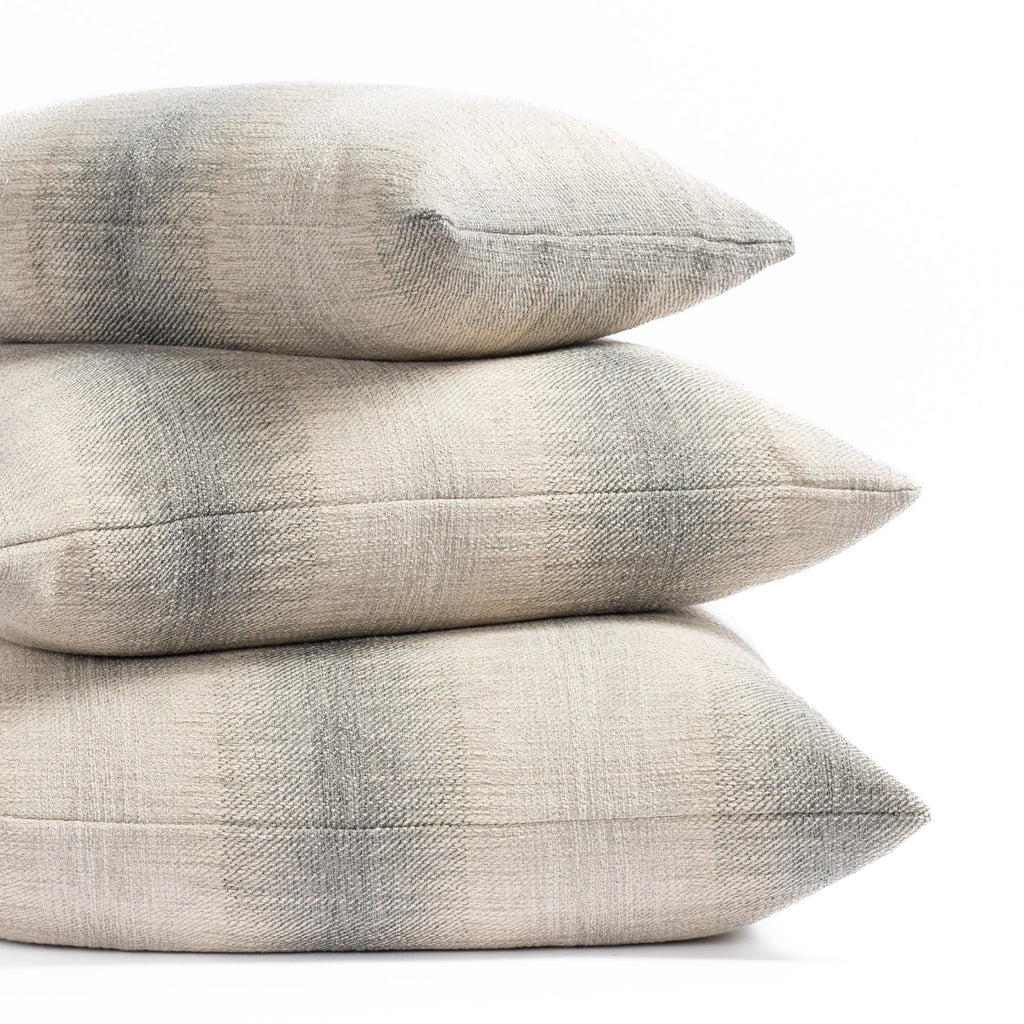 smokey blue and sandy gray ombré stripe throw pillows in three sizes