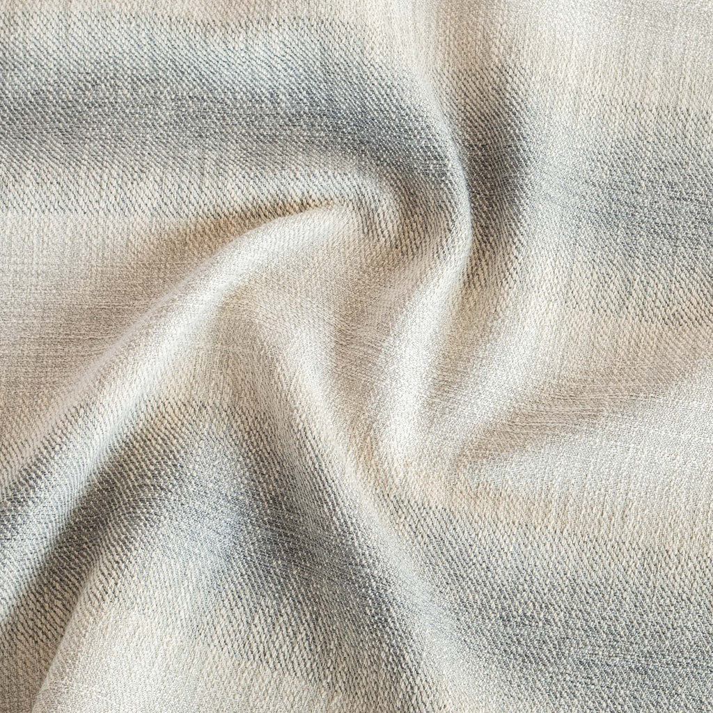 Tahoe Blue Smoke, a denim blue and sandy gray wide ombre stripe upholstery fabric from Tonic Living 