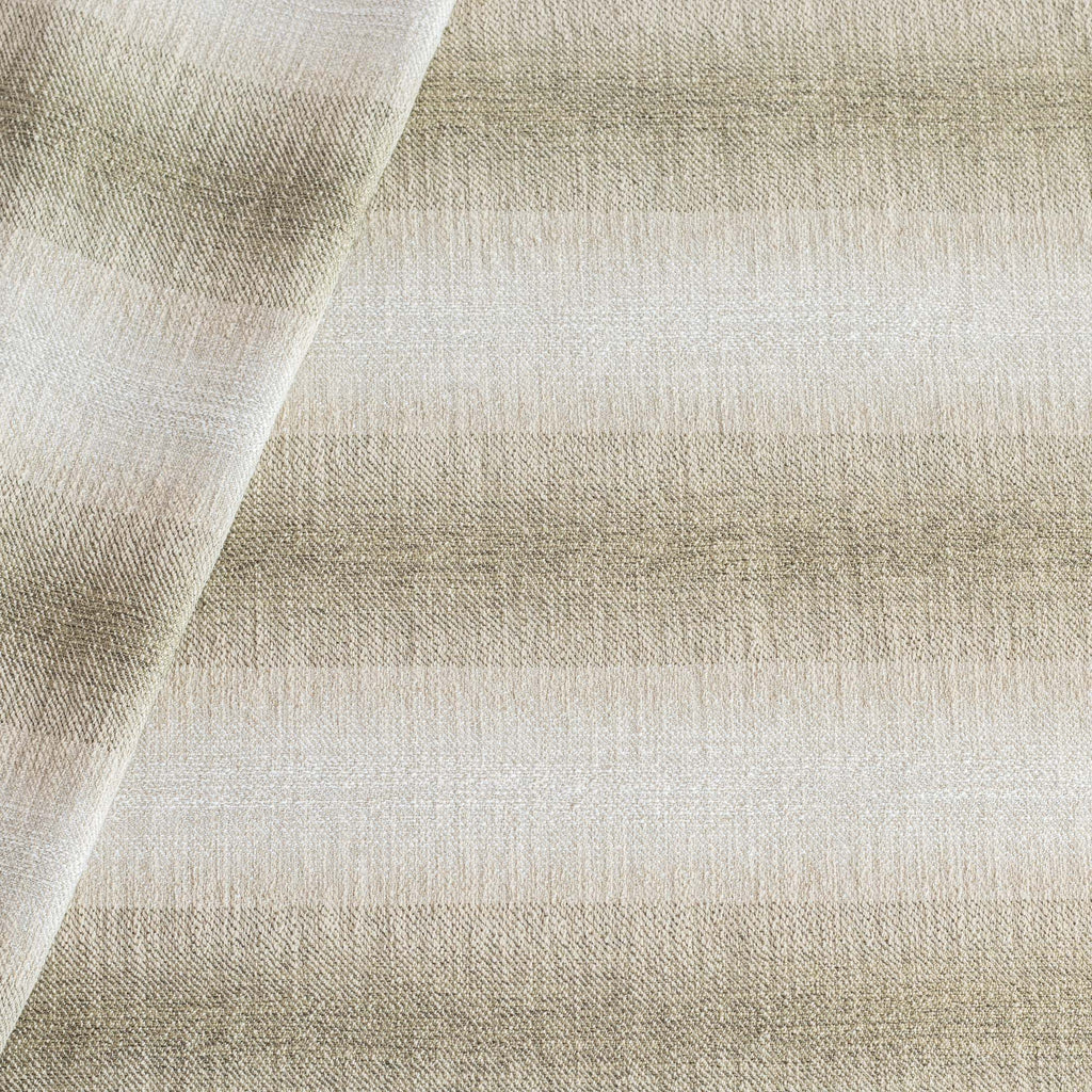 a moss green and oatmeal cream wide ombre stripe upholstery fabric