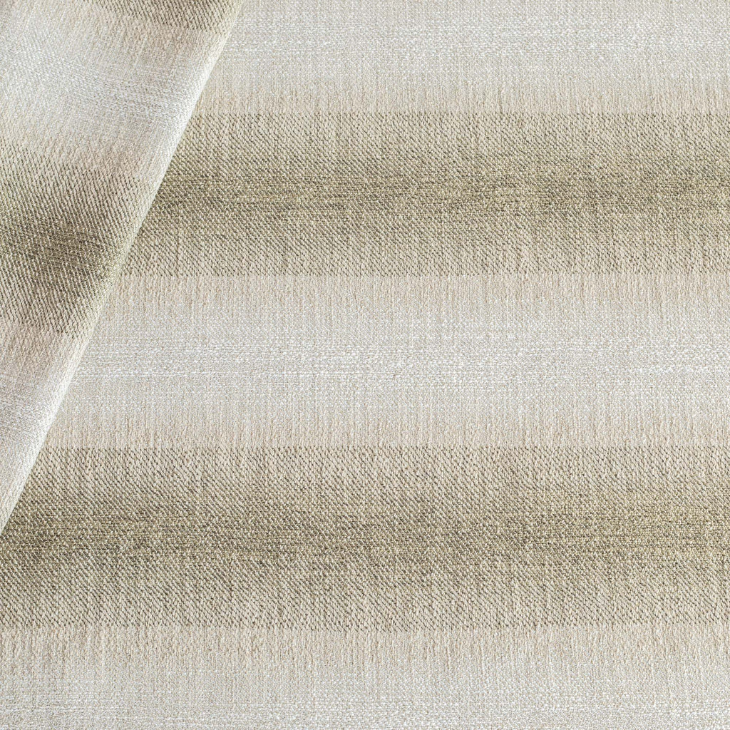 a moss green and sandy cream wide ombre striped textured home decor fabric