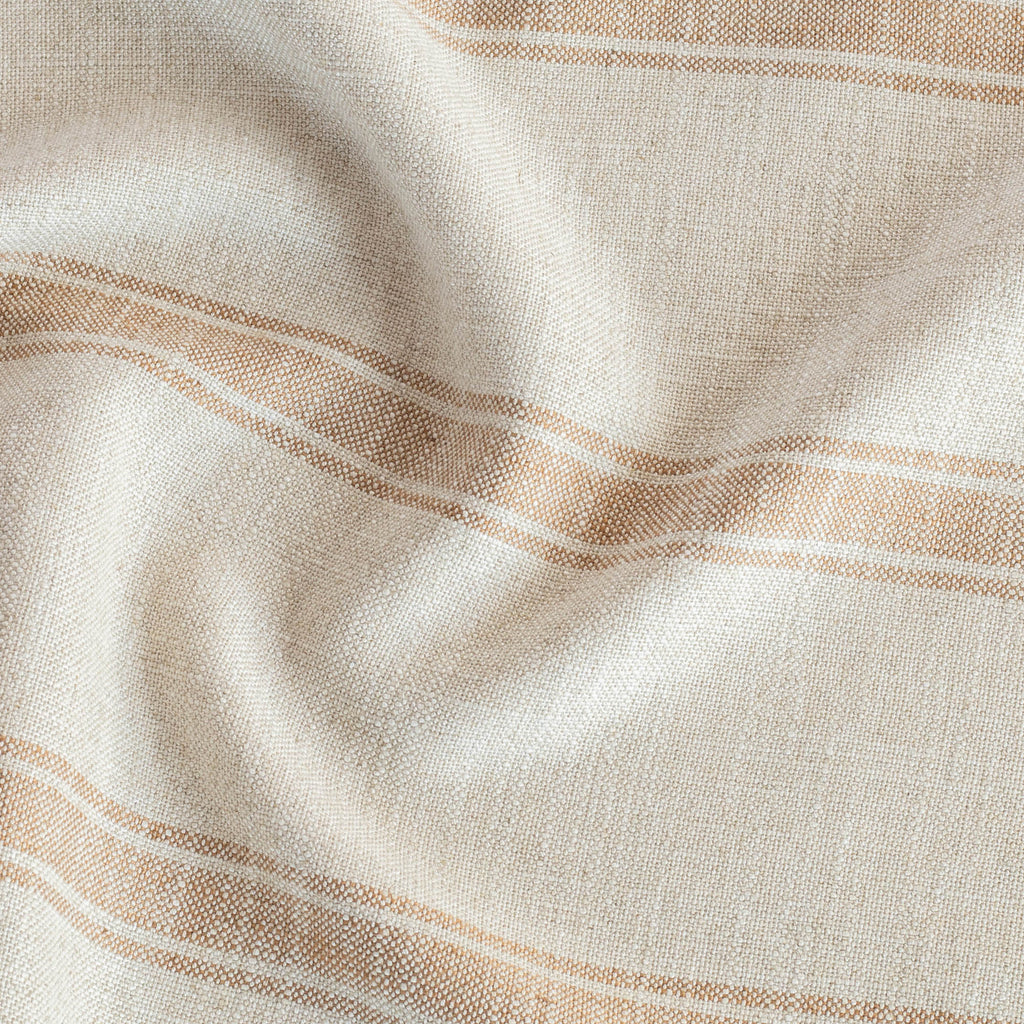 a faded rust orange and cream wide ticking stripe home decor fabric