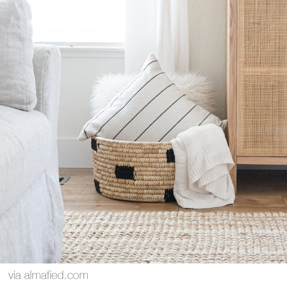 Cream white and black stripe pillow from Tonic Living