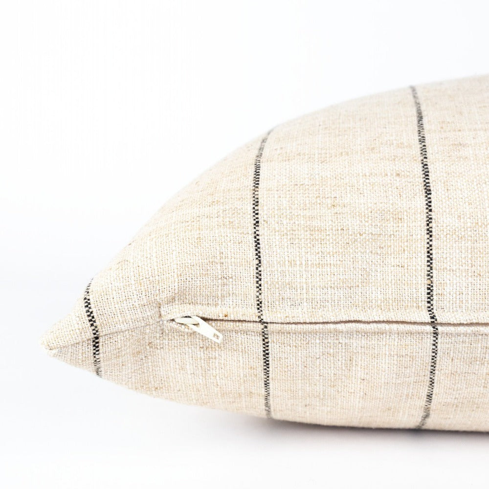 Dunrobin Stripe Bolster, Burlap, a cream with black stripe, extra long bed pillow from Tonic Living