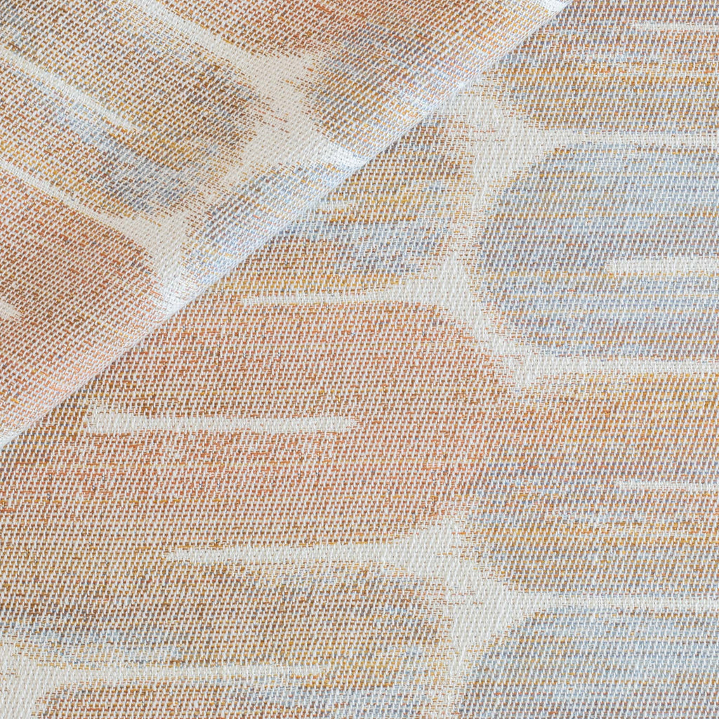 Yuma Sunset, a terracotta, blue and cream graphic tubular patterned upholstery fabric from Tonic Living