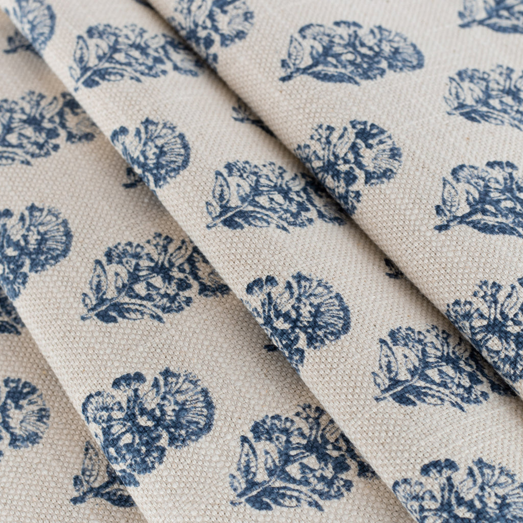 Zola Block Print Indigo, a block print style blue floral pattern fabric from Tonic Living