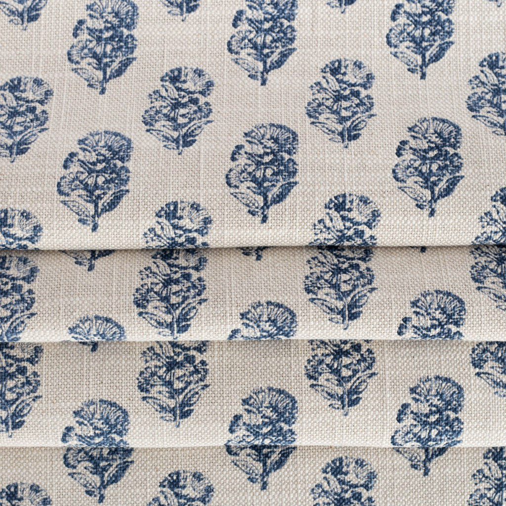 Zola Block Print Indigo, a block print style blue floral pattern fabric : view 3