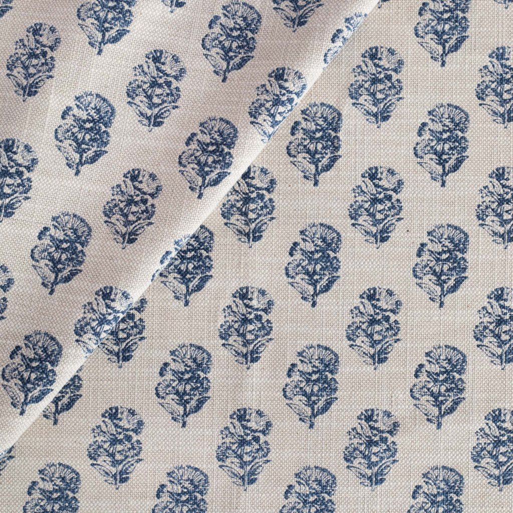 Zola Block Print Indigo, a block print style blue floral pattern fabric : view 6