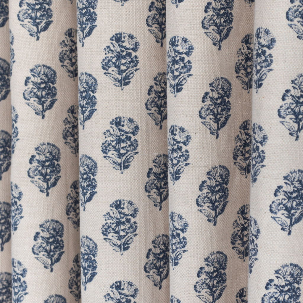 Zola Block Print Indigo, a block print style blue floral pattern fabric : view 7